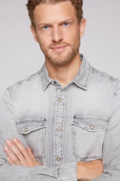 Herren CAMP DAVID & SOCCX Hemd aus Denim Regular Fit light grey bleached