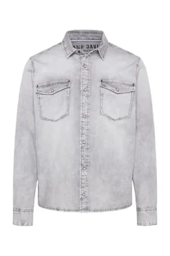 Herren CAMP DAVID & SOCCX Hemd aus Denim Regular Fit light grey bleached