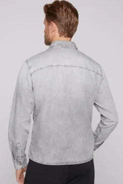 Herren CAMP DAVID & SOCCX Hemd aus Denim Regular Fit light grey bleached