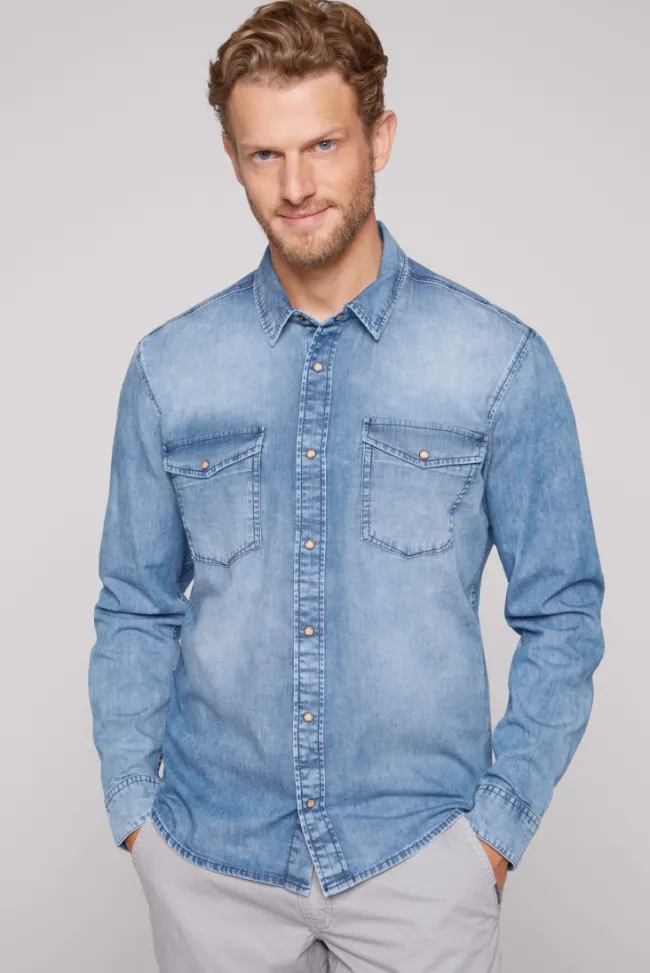Herren CAMP DAVID & SOCCX Hemd aus Denim Regular Fit light blue bleached