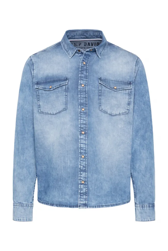 Herren CAMP DAVID & SOCCX Hemd aus Denim Regular Fit light blue bleached