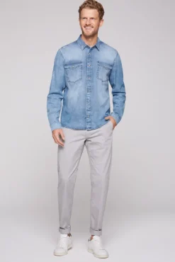 Herren CAMP DAVID & SOCCX Hemd aus Denim Regular Fit light blue bleached