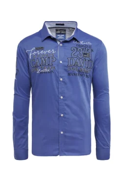 Herren CAMP DAVID & SOCCX Hemd mit Dobby-Struktur und Artworks denim blue | L