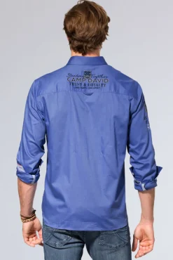 Herren CAMP DAVID & SOCCX Hemd mit Dobby-Struktur und Artworks denim blue | L