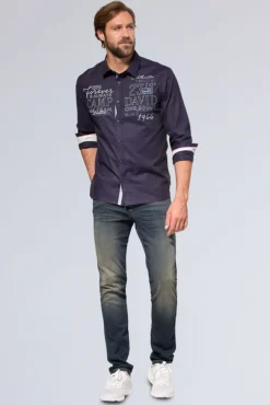 Herren CAMP DAVID & SOCCX Hemd mit Dobby-Struktur und Artworks blue navy