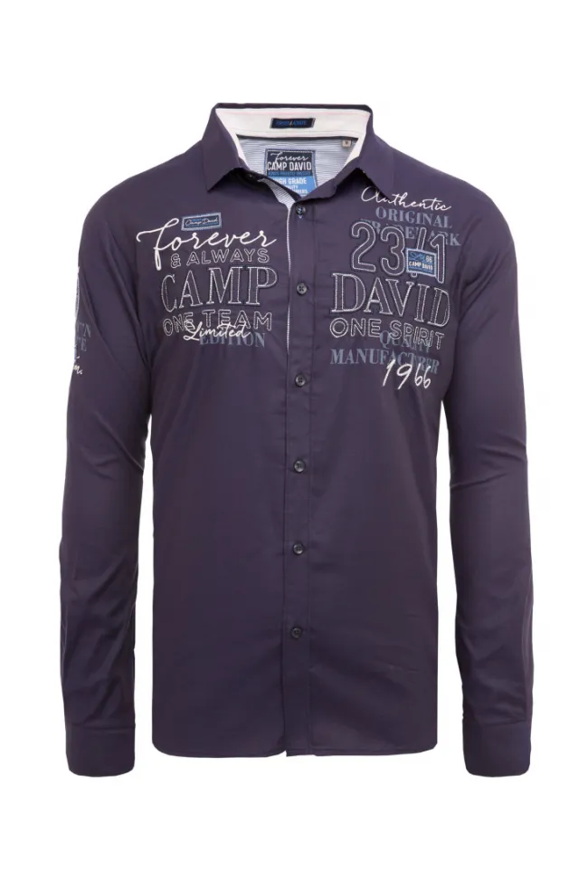 Herren CAMP DAVID & SOCCX Hemd mit Dobby-Struktur und Artworks blue navy