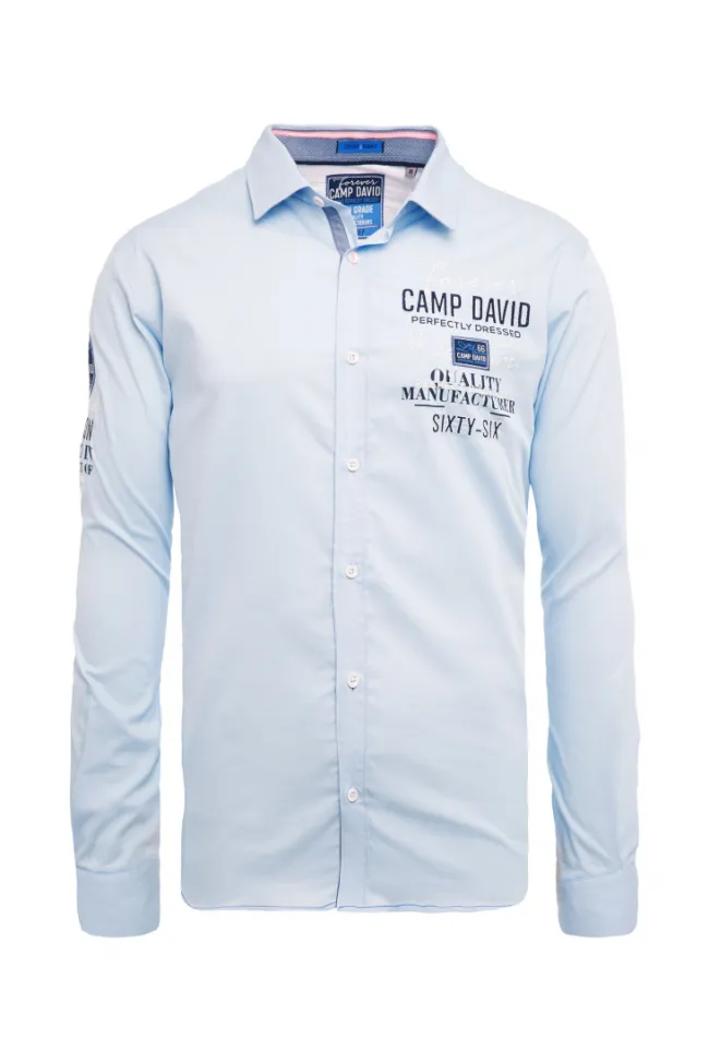 Herren CAMP DAVID & SOCCX Hemd mit Webstruktur und Artworks, Regular Fit light blue