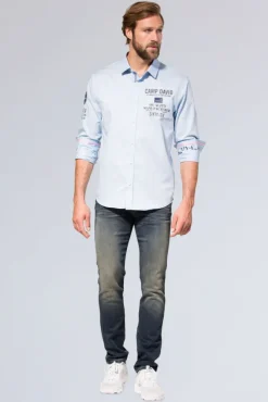 Herren CAMP DAVID & SOCCX Hemd mit Webstruktur und Artworks, Regular Fit light blue