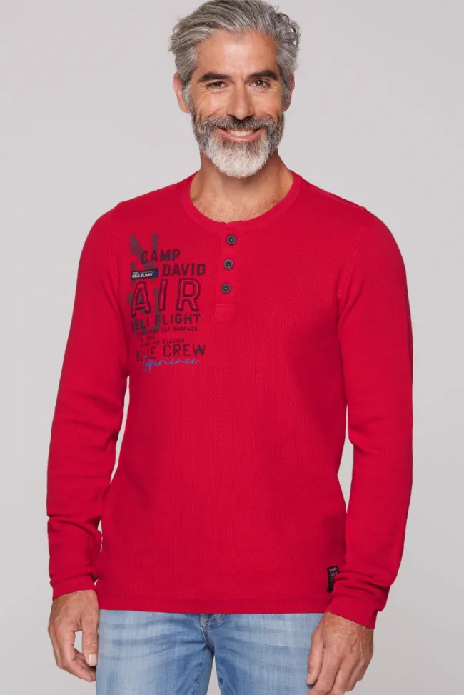 Herren CAMP DAVID & SOCCX Henley-Pullover Stone Washed flight red