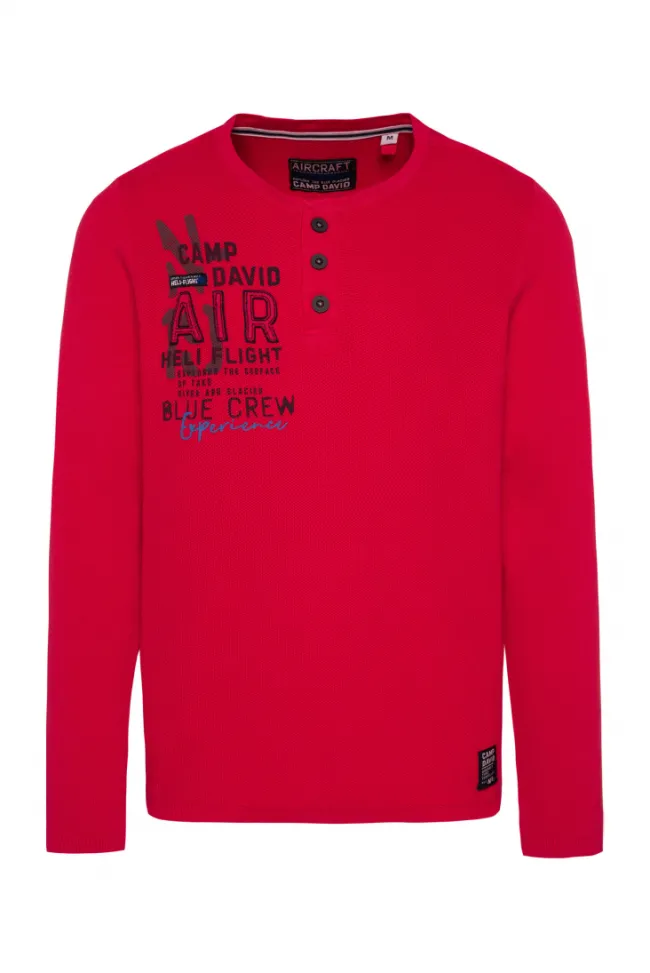 Herren CAMP DAVID & SOCCX Henley-Pullover Stone Washed flight red