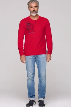 Herren CAMP DAVID & SOCCX Henley-Pullover Stone Washed flight red