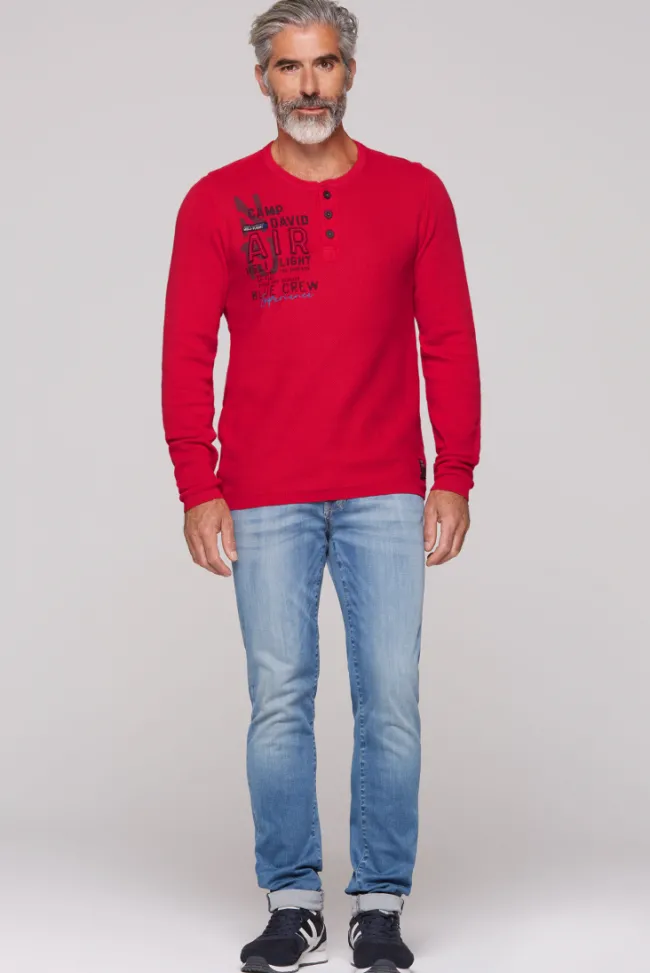 Herren CAMP DAVID & SOCCX Henley-Pullover Stone Washed flight red