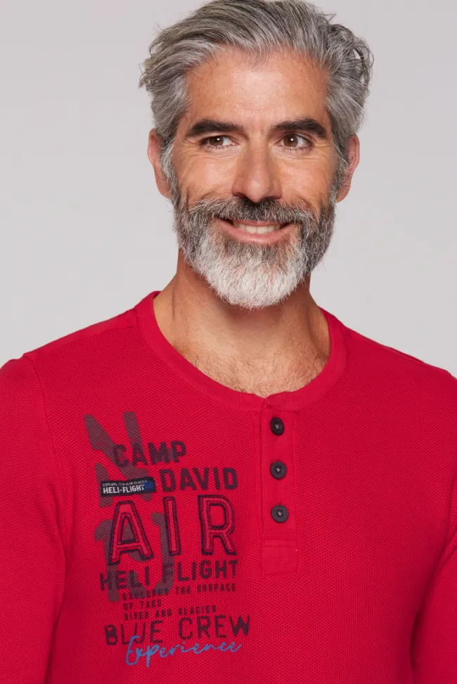 Herren CAMP DAVID & SOCCX Henley-Pullover Stone Washed flight red