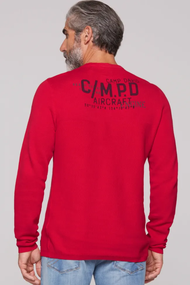 Herren CAMP DAVID & SOCCX Henley-Pullover Stone Washed flight red