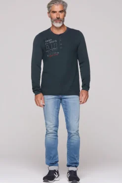 Herren CAMP DAVID & SOCCX Henley-Pullover Stone Washed blue navy