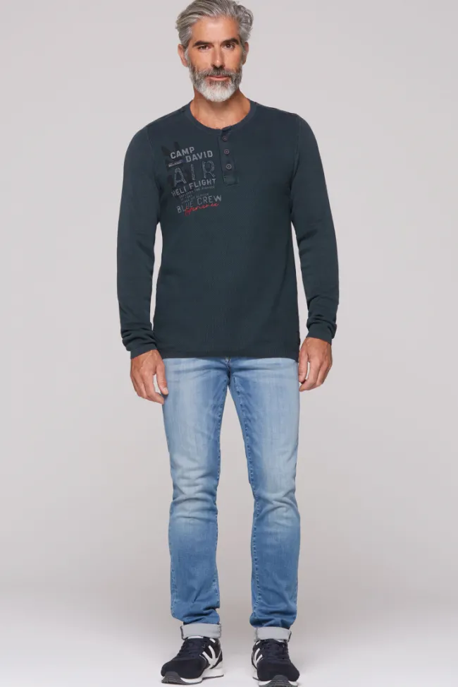 Herren CAMP DAVID & SOCCX Henley-Pullover Stone Washed blue navy