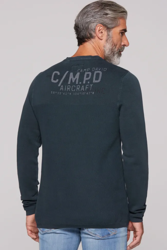 Herren CAMP DAVID & SOCCX Henley-Pullover Stone Washed blue navy