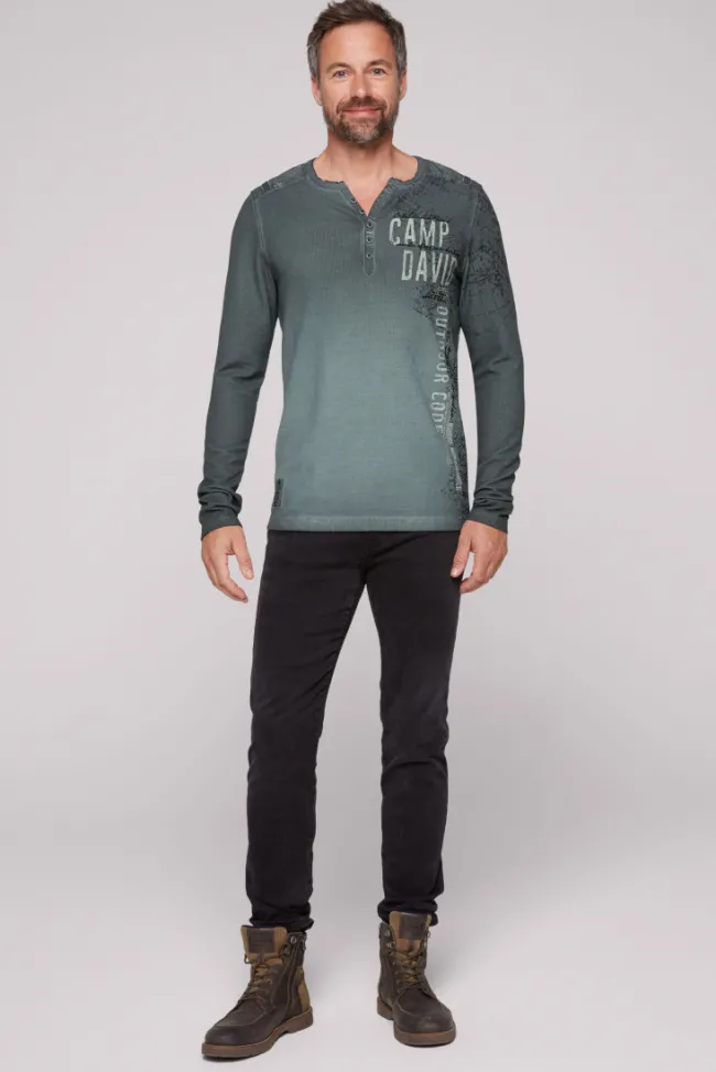 Herren CAMP DAVID & SOCCX Henley-Shirt aus Waffelpikee deep forest