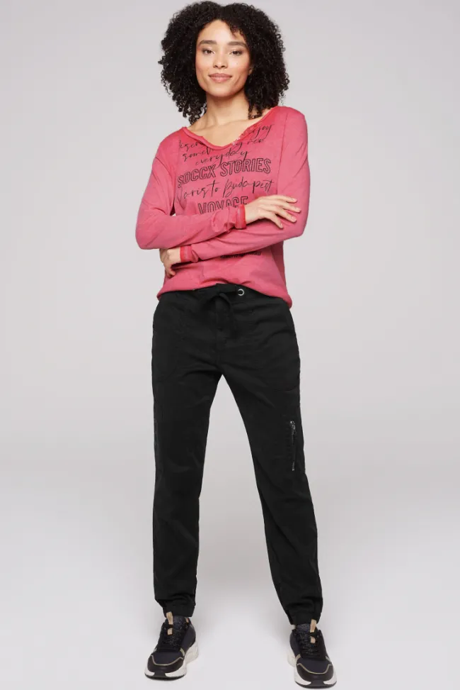 Damen CAMP DAVID & SOCCX Henley-Shirt mit Wording Glitter Print pinky red