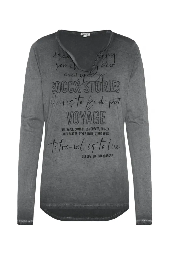 Damen CAMP DAVID & SOCCX Henley-Shirt mit Wording Glitter Print