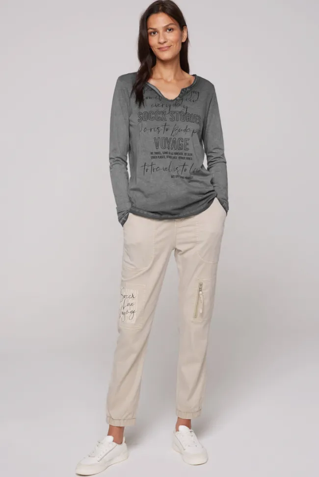 Damen CAMP DAVID & SOCCX Henley-Shirt mit Wording Glitter Print