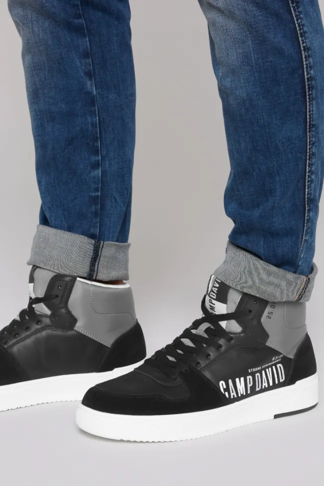 Herren CAMP DAVID & SOCCX Hightop Sneaker im Materialmix mit Rubber Logos