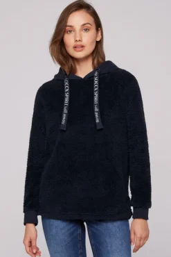 Damen CAMP DAVID & SOCCX Hoodie aus Teddyplüsch mit Sweatkapuze blue navy