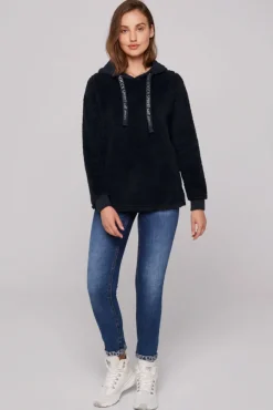 Damen CAMP DAVID & SOCCX Hoodie aus Teddyplüsch mit Sweatkapuze blue navy