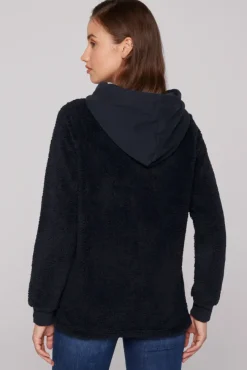 Damen CAMP DAVID & SOCCX Hoodie aus Teddyplüsch mit Sweatkapuze blue navy