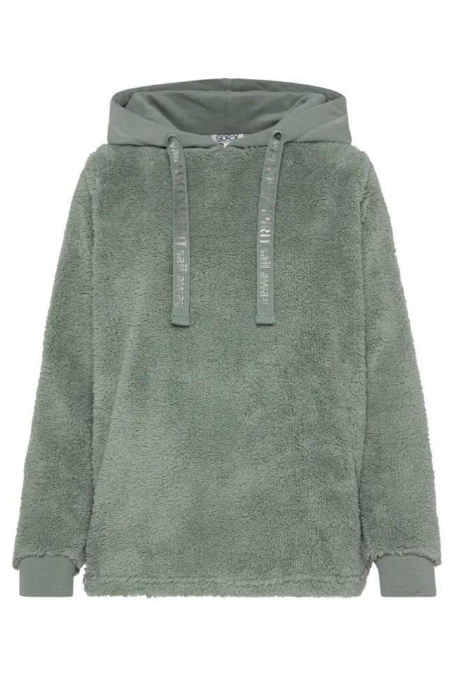 Damen CAMP DAVID & SOCCX Hoodie aus Teddyplüsch mit Sweatkapuze muted aqua