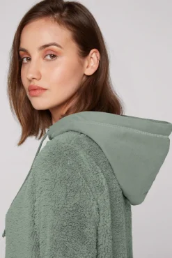 Damen CAMP DAVID & SOCCX Hoodie aus Teddyplüsch mit Sweatkapuze muted aqua