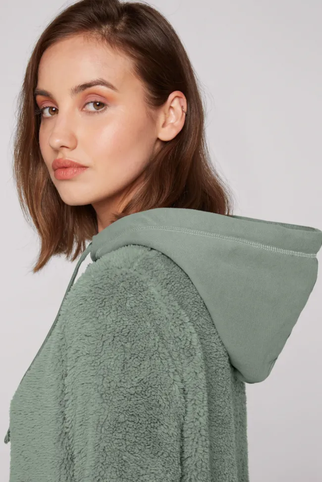Damen CAMP DAVID & SOCCX Hoodie aus Teddyplüsch mit Sweatkapuze muted aqua