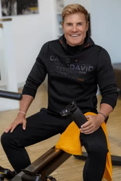 Herren CAMP DAVID & SOCCX Hoodie im Materialmix mit Artwork und Rückentasche