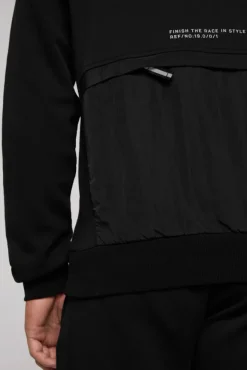 Herren CAMP DAVID & SOCCX Hoodie im Materialmix mit Artwork und Rückentasche
