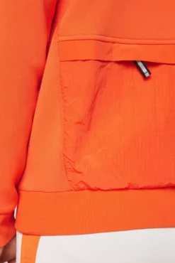 Herren CAMP DAVID & SOCCX Hoodie im Materialmix mit Artwork und Rückentasche signal orange