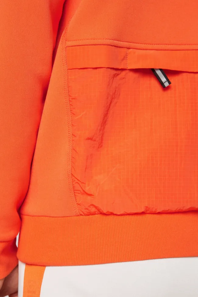 Herren CAMP DAVID & SOCCX Hoodie im Materialmix mit Artwork und Rückentasche signal orange