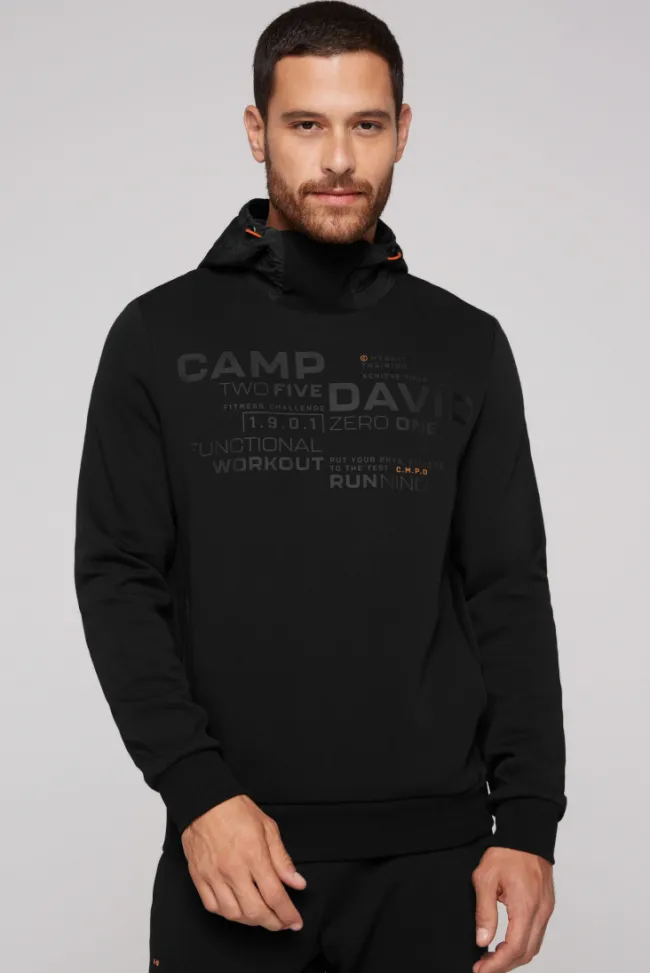 Herren CAMP DAVID & SOCCX Hoodie im Materialmix mit Artwork und Rückentasche
