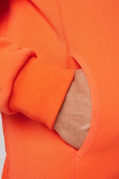 Herren CAMP DAVID & SOCCX Hoodie im Materialmix mit Artwork und Rückentasche signal orange