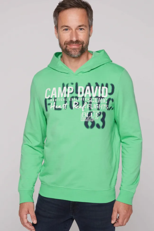 Herren CAMP DAVID & SOCCX Hoodie mit Spray-Effekt-Artwork regatta green