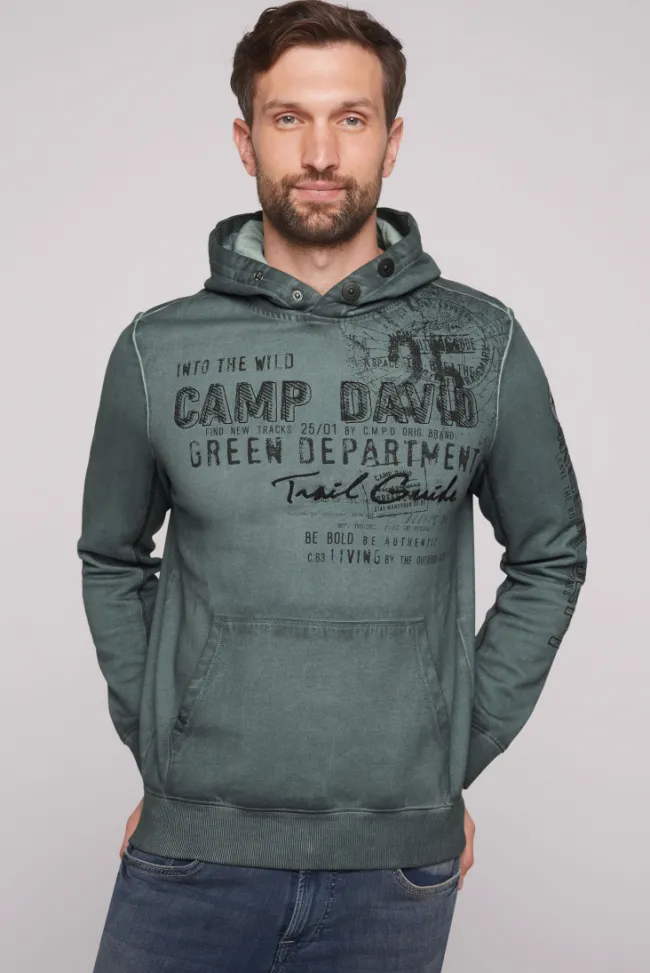 Herren CAMP DAVID & SOCCX Hoodie Oil Dyed mit Artworks deep forest