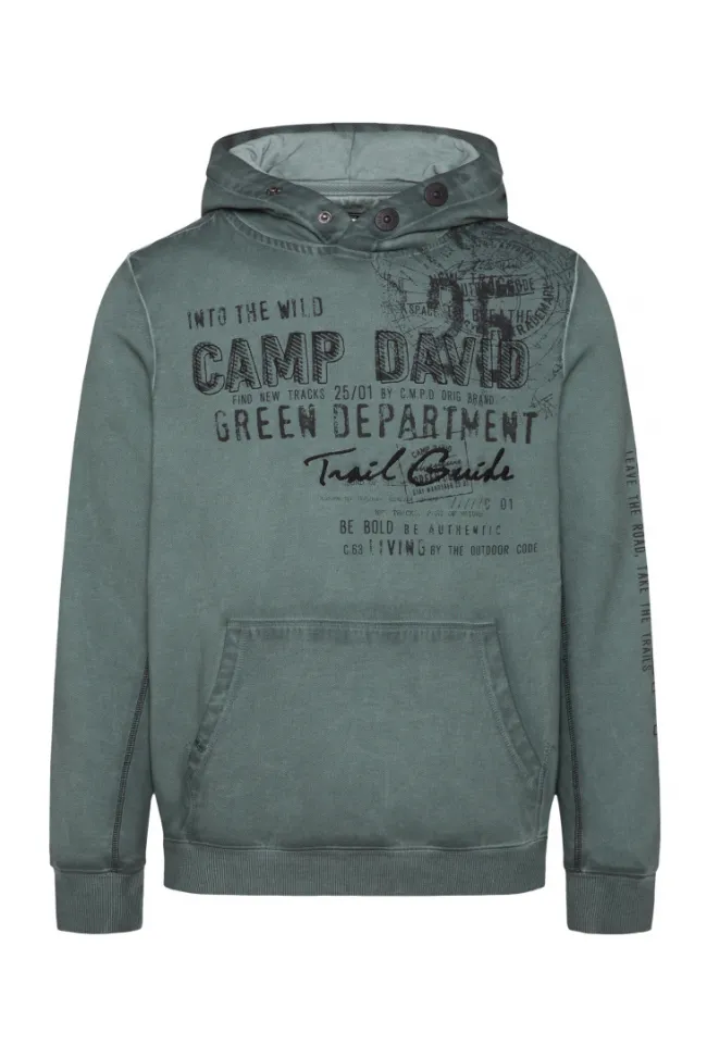 Herren CAMP DAVID & SOCCX Hoodie Oil Dyed mit Artworks deep forest