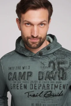 Herren CAMP DAVID & SOCCX Hoodie Oil Dyed mit Artworks deep forest