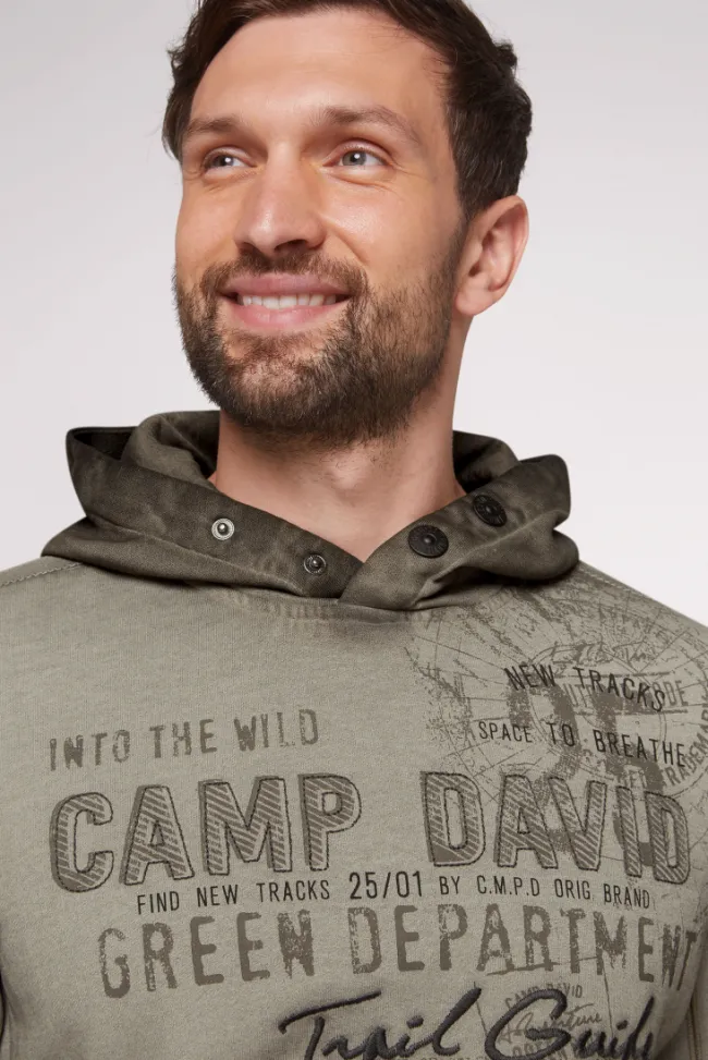 Herren CAMP DAVID & SOCCX Hoodie Oil Dyed mit Artworks fossil brown