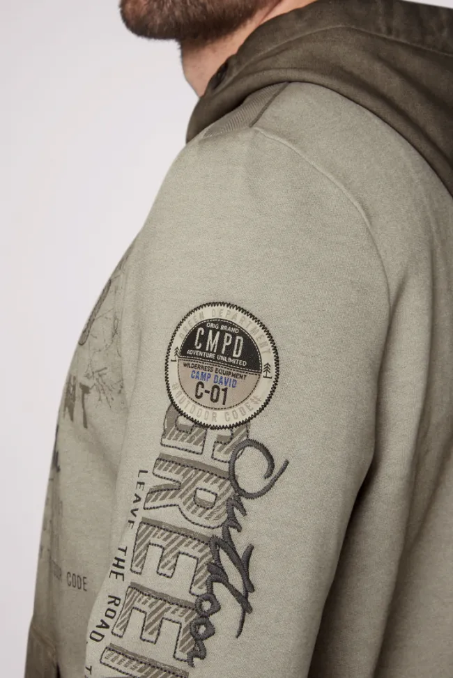 Herren CAMP DAVID & SOCCX Hoodie Oil Dyed mit Artworks fossil brown