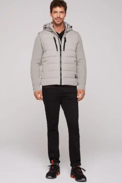 Herren CAMP DAVID & SOCCX 2-in-1 Steppweste mit abtrennbaren Ärmeln light grey
