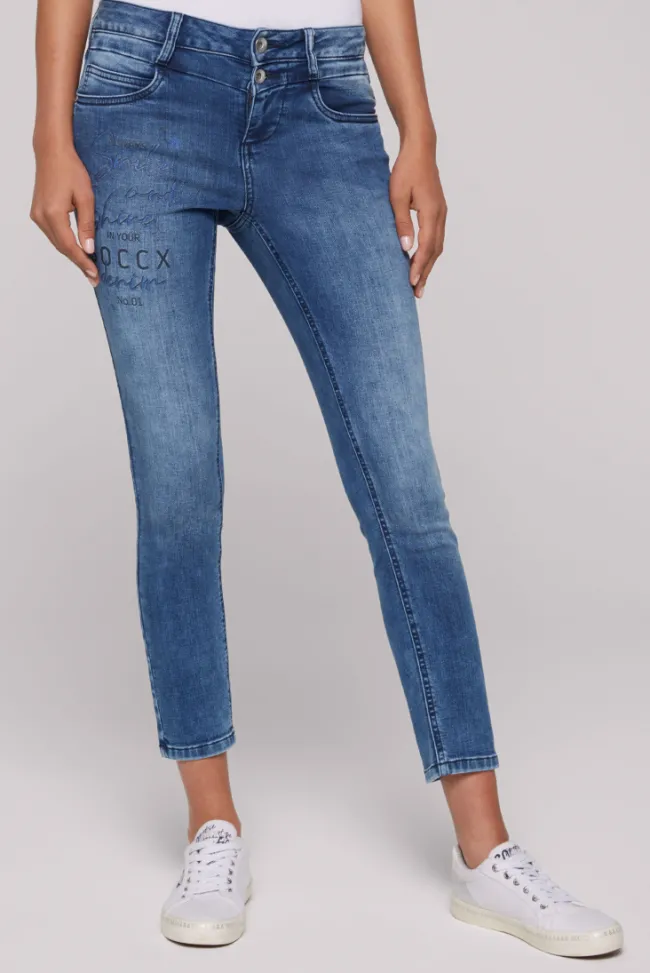 Damen CAMP DAVID & SOCCX Jeans MI:RA Slim Fit blue printed jogg