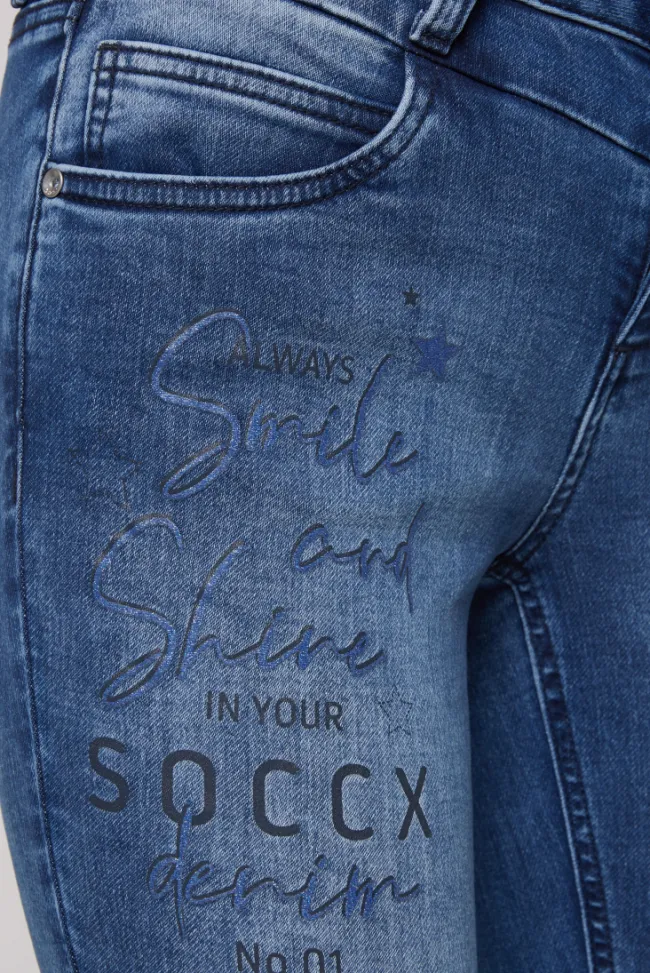Damen CAMP DAVID & SOCCX Jeans MI:RA Slim Fit blue printed jogg
