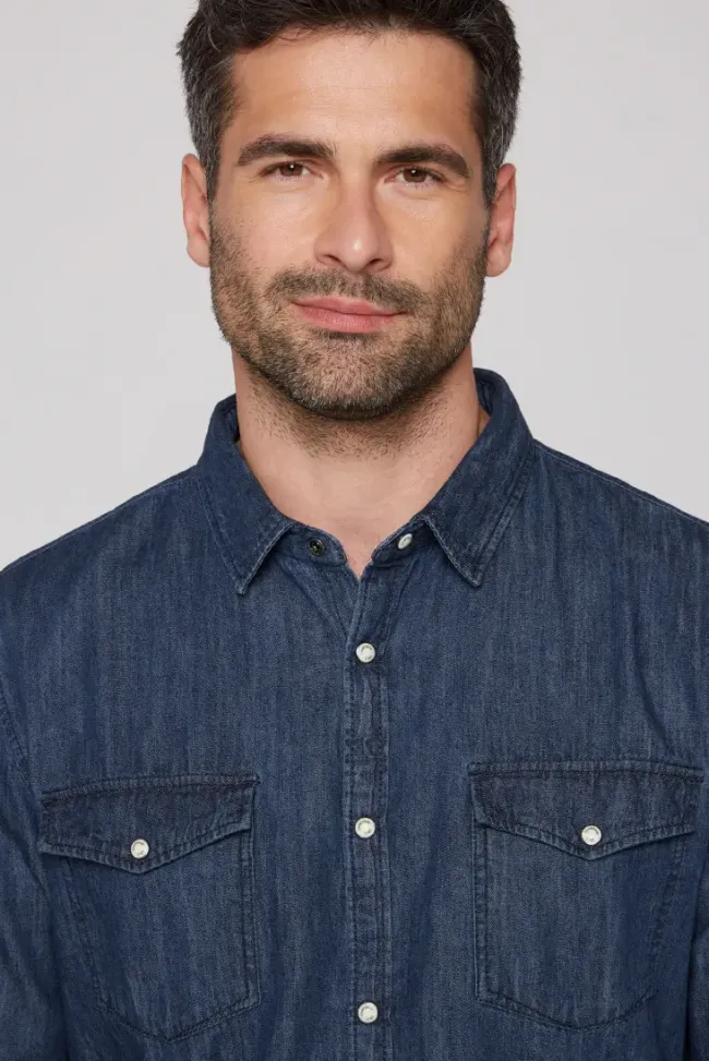 Herren CAMP DAVID & SOCCX Jeanshemd Regular Fit blue vintage