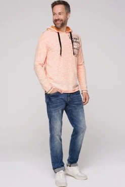 Herren CAMP DAVID & SOCCX Kapuzenshirt mit Brusttasche und Logo Print sunrise orange