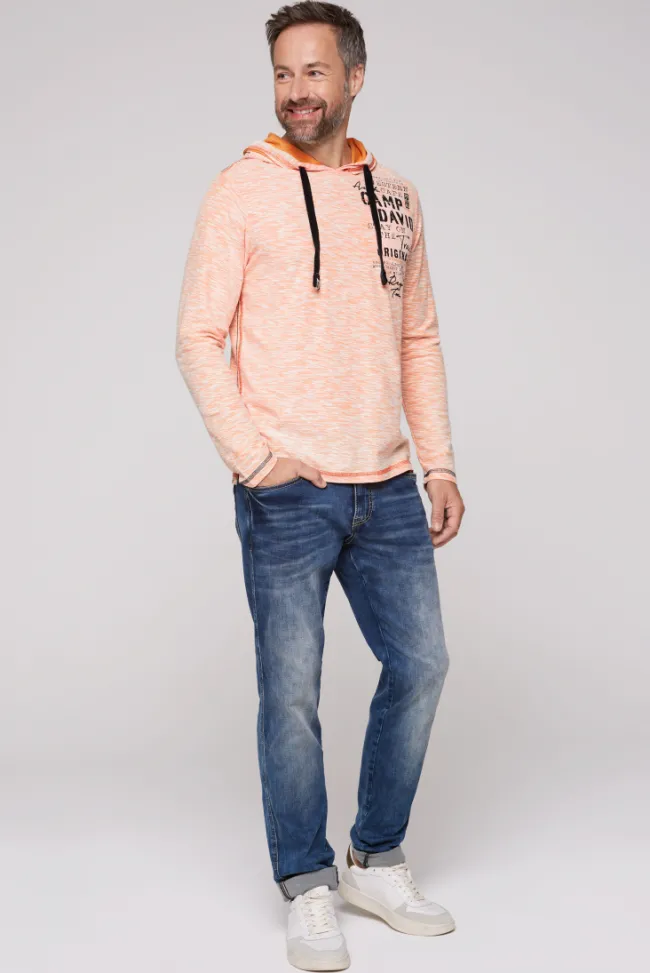 Herren CAMP DAVID & SOCCX Kapuzenshirt mit Brusttasche und Logo Print sunrise orange